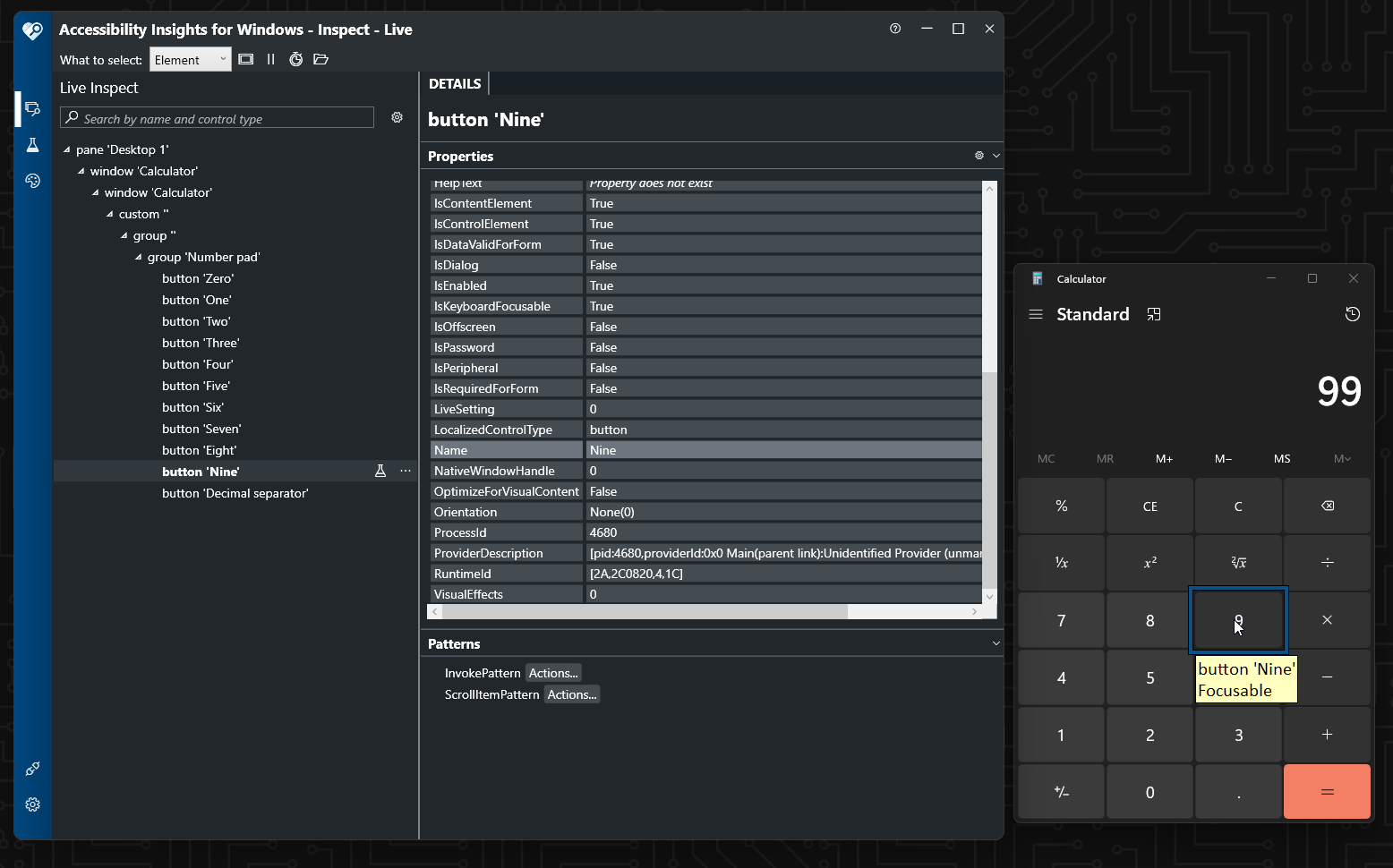 Identifikace tlačítka pomocí typu “Button” a parametru “Name”
